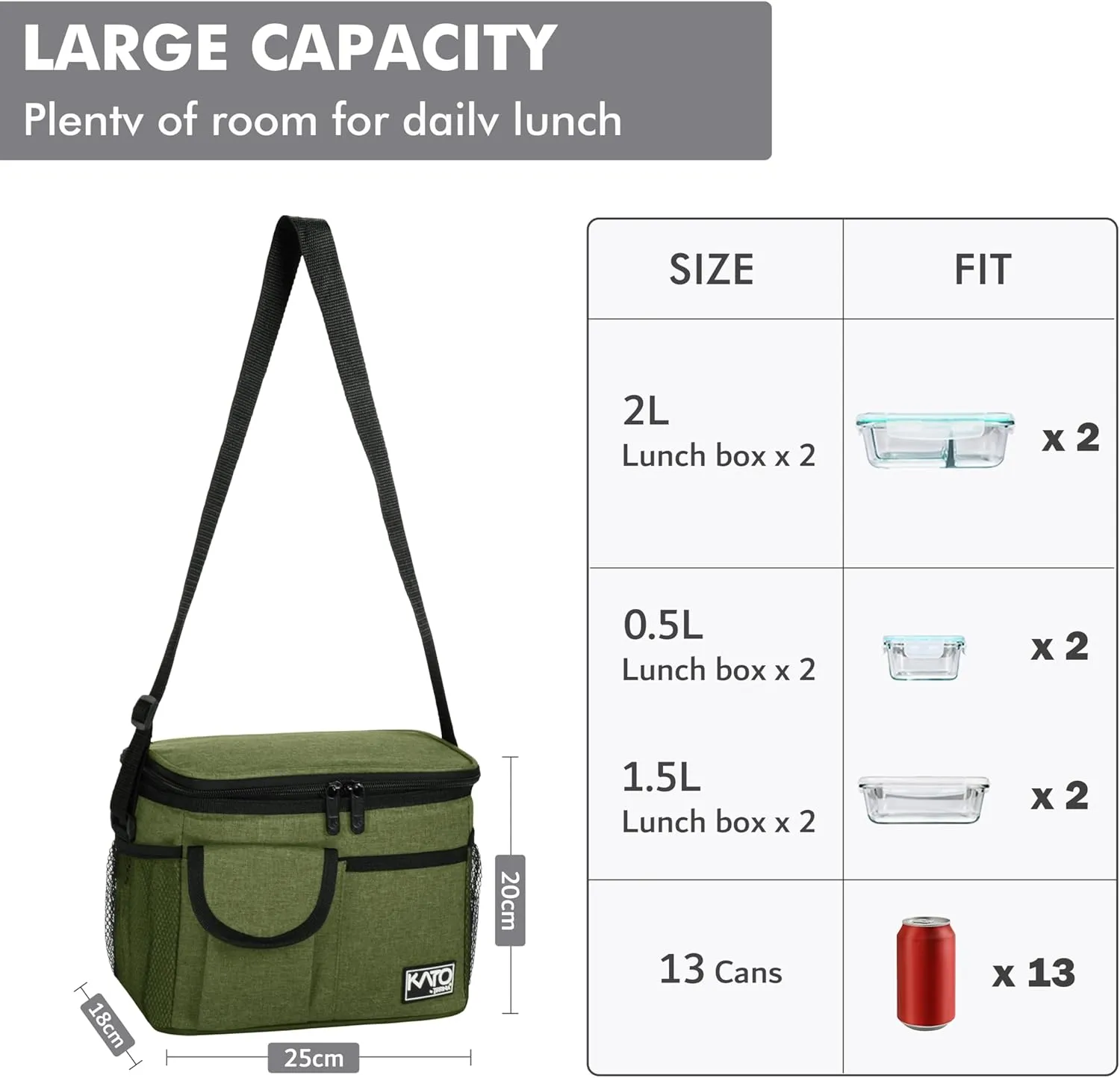 Tirrinia Insulated Lunch Box for Women Men, Leakproof Reusable Lunch Bag Containers for Adult,Working,Office,Lunch Soft Cooler Bag Tote for Picnic Hiking Beach,Green