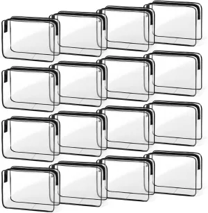 TISRATOK 16 PCS Clear Makeup Bag, Travel Essentials Toiletry Bag, Transparent PVC Cosmetic Organizer Toy Storage Pouch for Women Men - Black,Medium