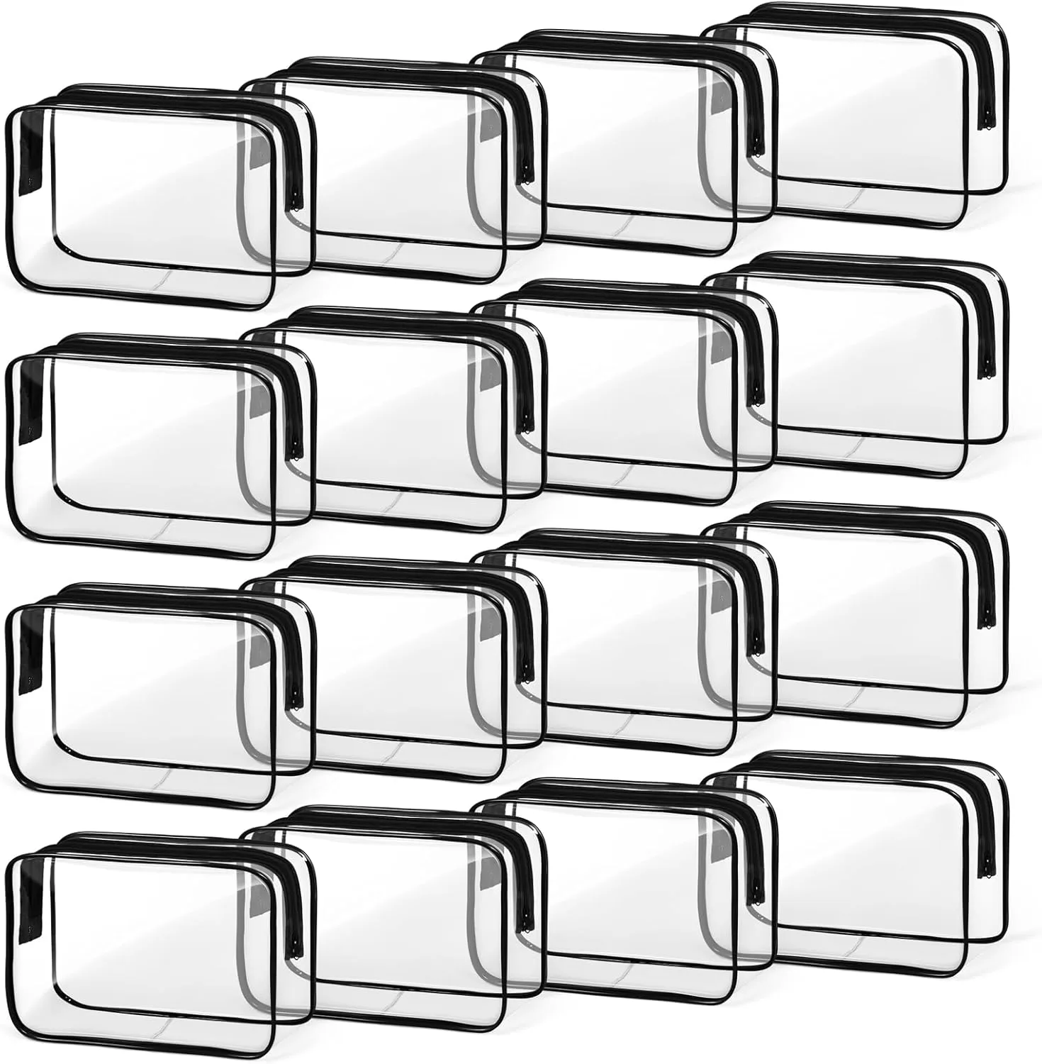 TISRATOK 16 PCS Clear Makeup Bag, Travel Essentials Toiletry Bag, Transparent PVC Cosmetic Organizer Toy Storage Pouch for Women Men- Black,Medium