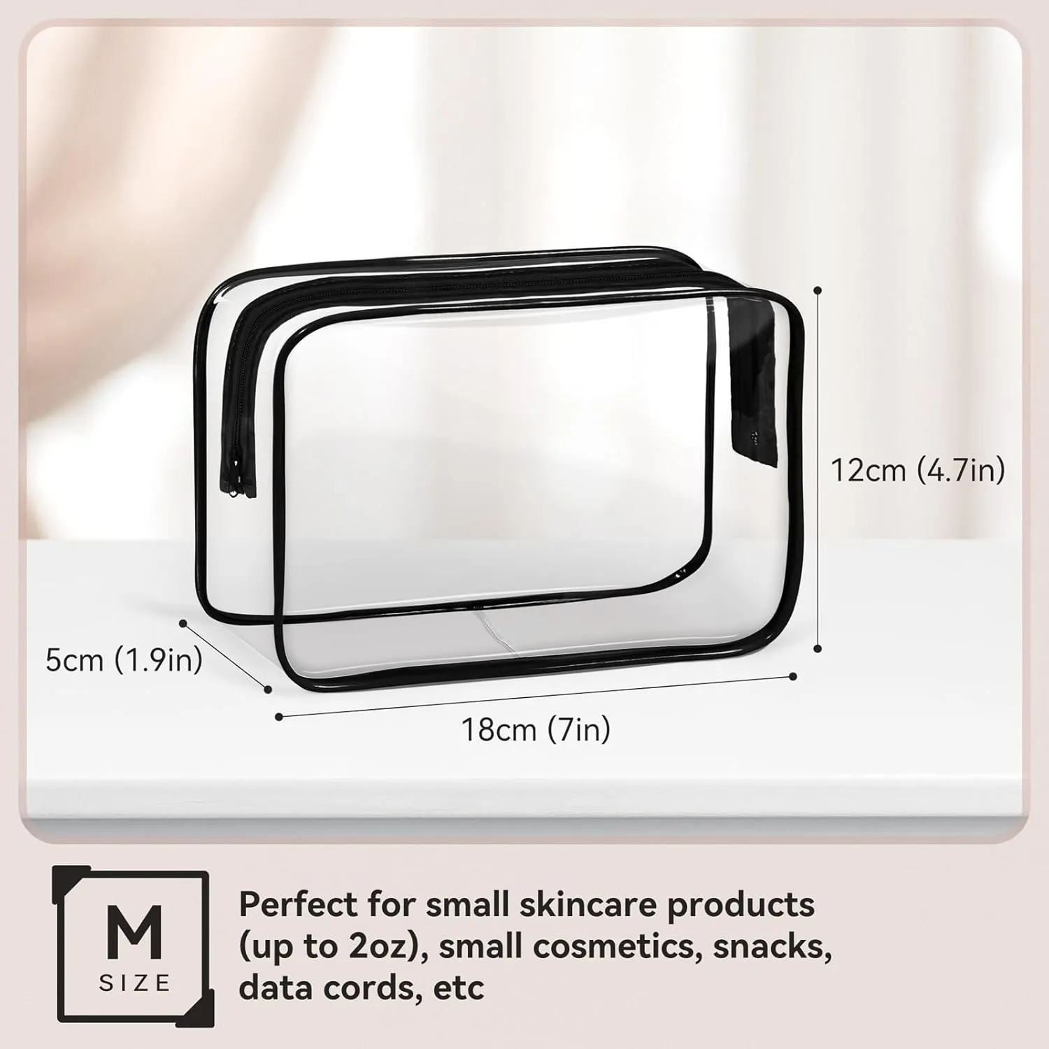 TISRATOK 16 PCS Clear Makeup Bag, Travel Essentials Toiletry Bag, Transparent PVC Cosmetic Organizer Toy Storage Pouch for Women Men- Black,Medium