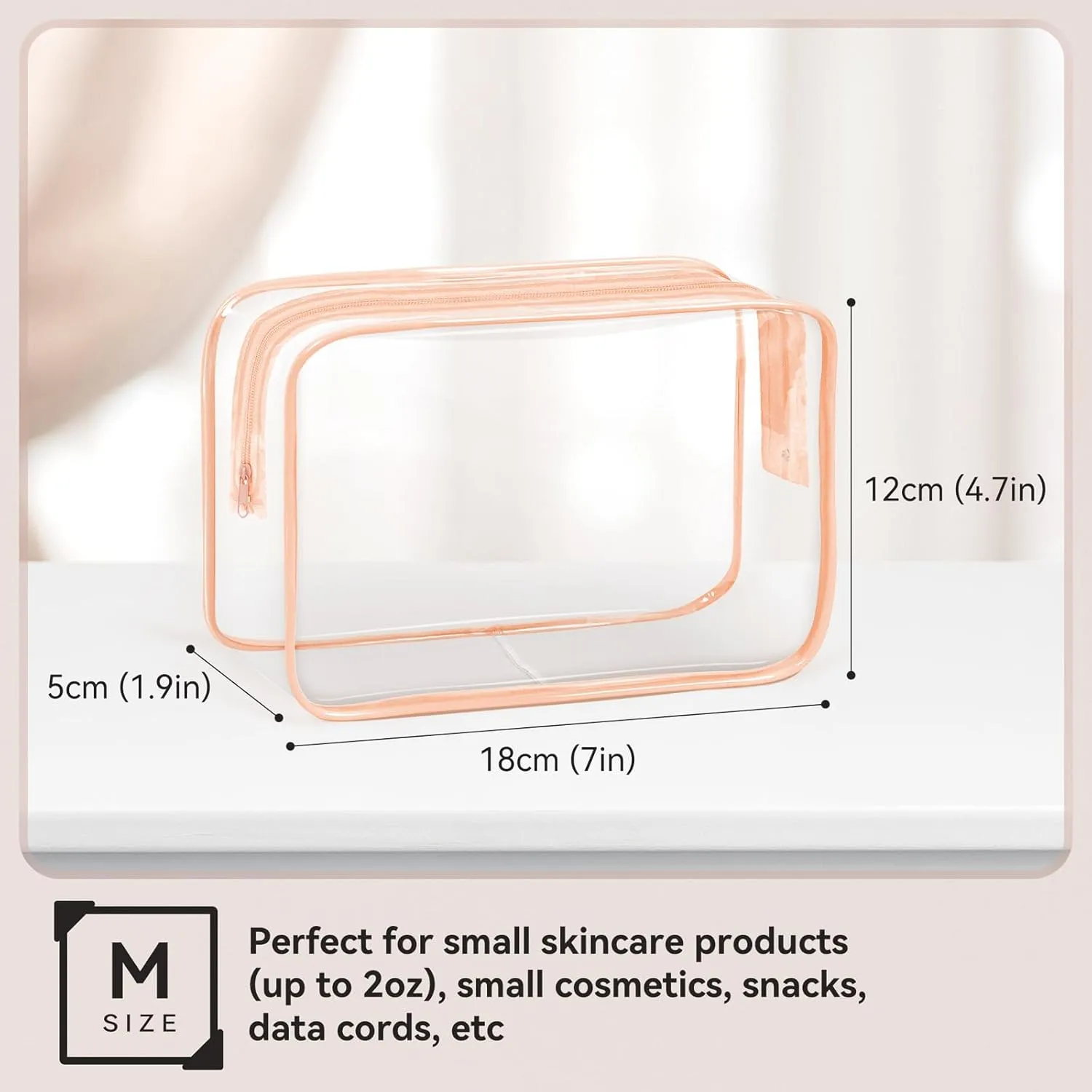 TISRATOK 16 PCS Clear Makeup Bag, Travel Essentials Toiletry Bag, Transparent PVC Cosmetic Organizer Toy Storage Pouch for Women Men - Orange-pink,Medium