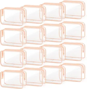 TISRATOK 16 PCS Clear Makeup Bag, Travel Essentials Toiletry Bag, Transparent PVC Cosmetic Organizer Toy Storage Pouch for Women Men - Orange-pink,Medium
