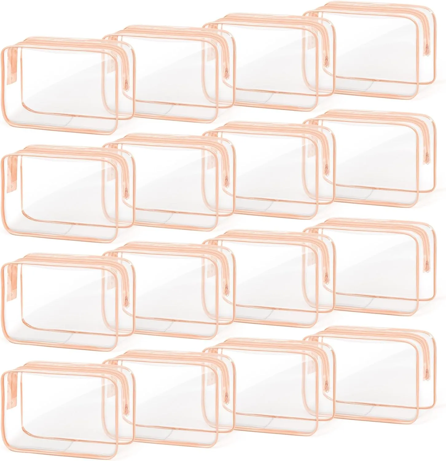 TISRATOK 16 PCS Clear Makeup Bag, Travel Essentials Toiletry Bag, Transparent PVC Cosmetic Organizer Toy Storage Pouch for Women Men - Orange-pink,Medium
