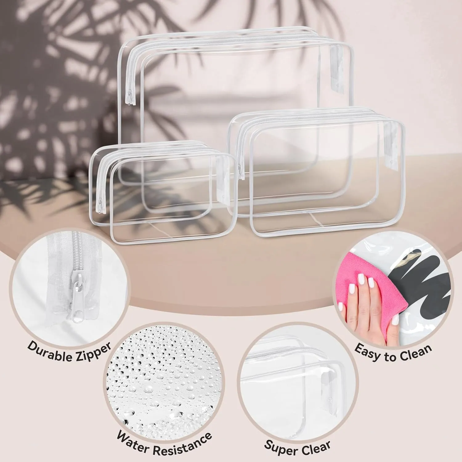 TISRATOK 16 PCS Clear Makeup Bag, Travel Essentials Toiletry Bag, Transparent PVC Cosmetic Organizer Toy Storage Pouch for Women Men- WHITE,Medium