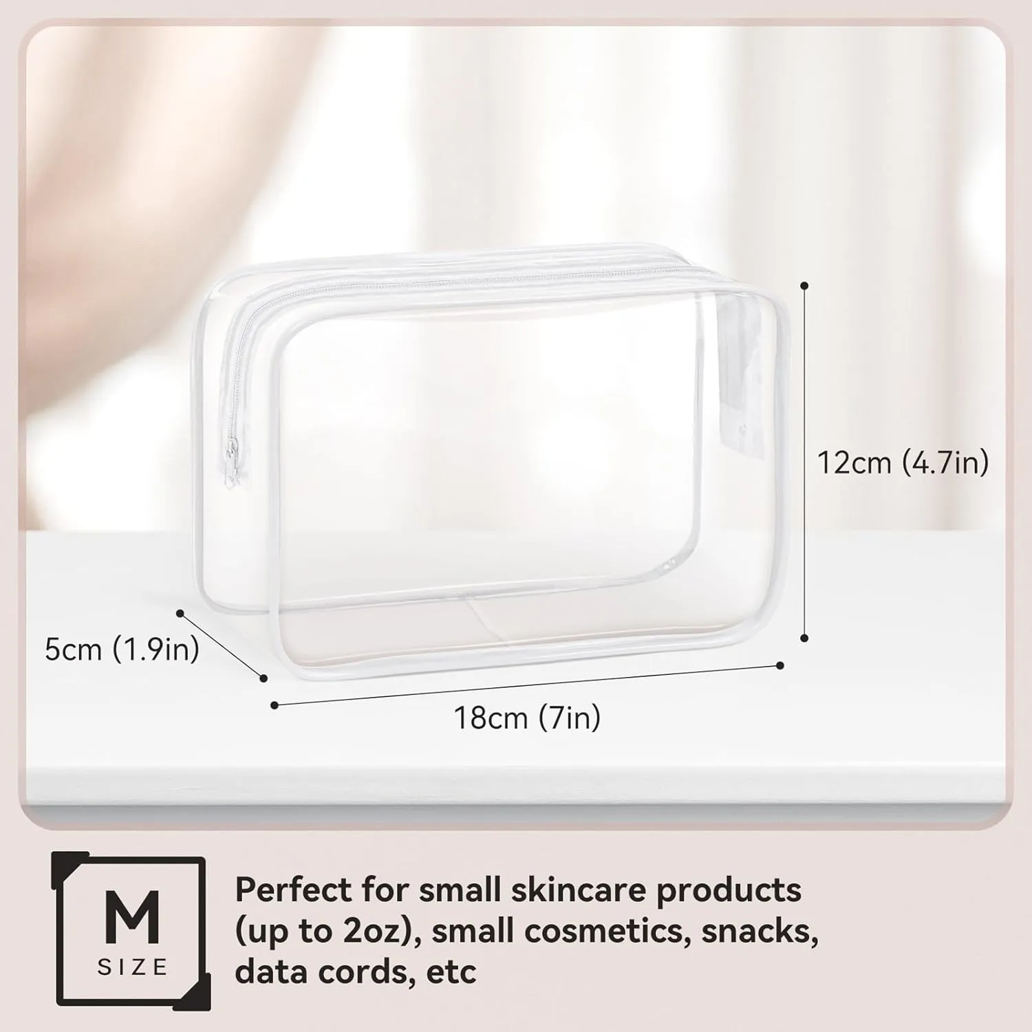 TISRATOK 16 PCS Clear Makeup Bag, Travel Essentials Toiletry Bag, Transparent PVC Cosmetic Organizer Toy Storage Pouch for Women Men- WHITE,Medium