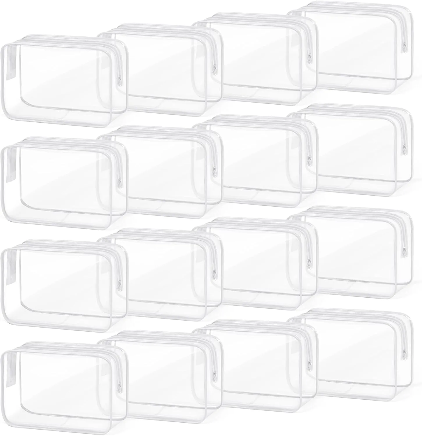 TISRATOK 16 PCS Clear Makeup Bag, Travel Essentials Toiletry Bag, Transparent PVC Cosmetic Organizer Toy Storage Pouch for Women Men- WHITE,Medium