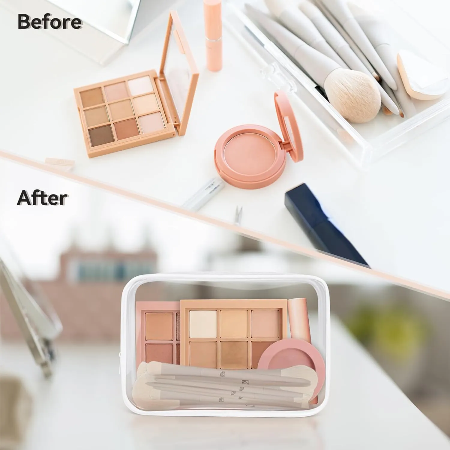 TISRATOK 16 PCS Clear Makeup Bag, Travel Essentials Toiletry Bag, Transparent PVC Cosmetic Organizer Toy Storage Pouch for Women Men- WHITE,Medium