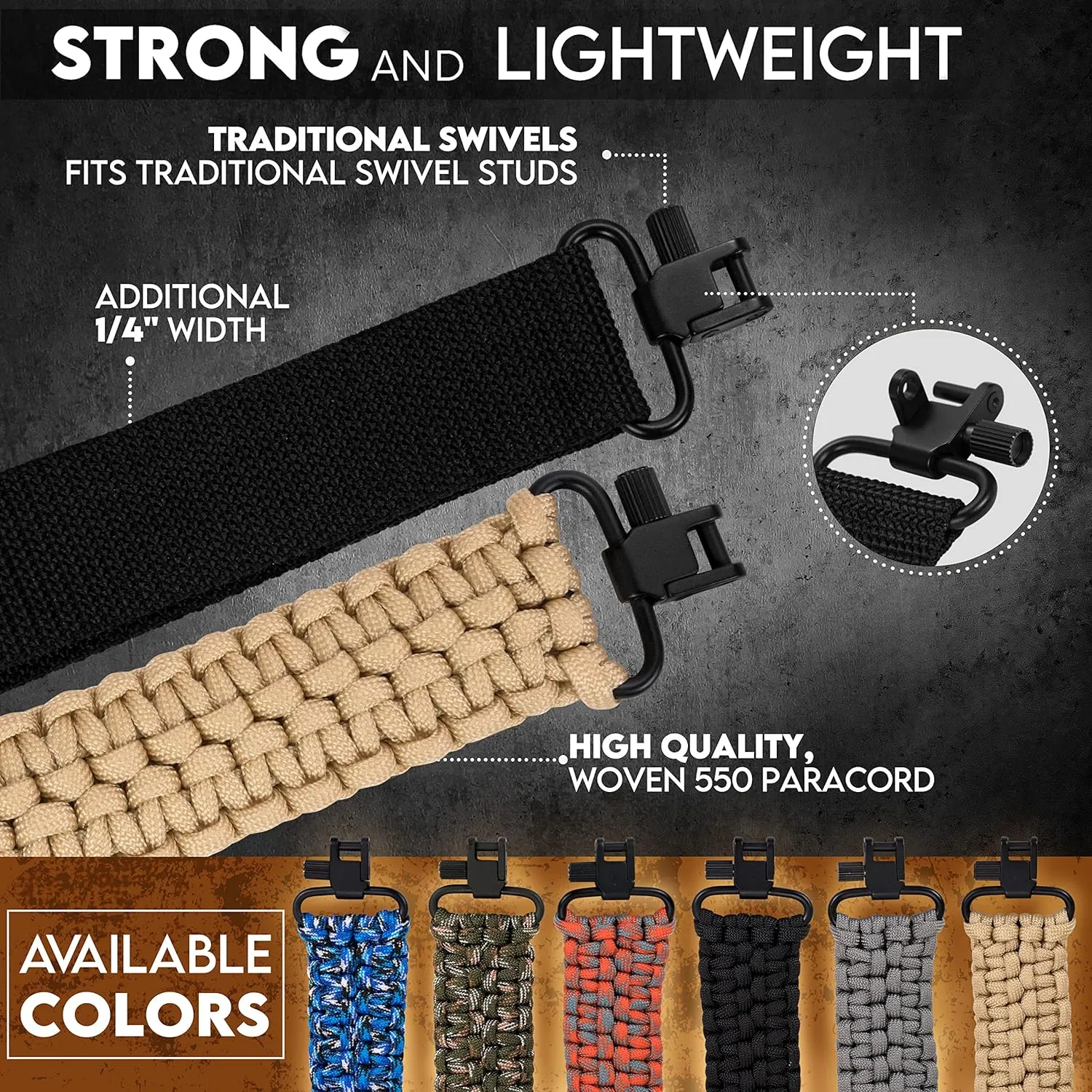 TLO Outdoors Paracord Gun Sling - Tactical 2-Point Rifle Sling, Extra Wide, Adjustable Strap with Swivels for Rifle, Shotgun, and Crossbow for Hunting, Shooting, Gun Safety (550 Rated Nylon)