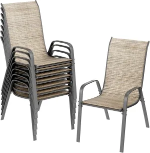 TLSUNNY Patio Chairs, Stackable Textilene Outdoor Dining Furniture for All Weather, with 17.7″ Wide Seat & Metal Frame, for Garden, Backyard, Deck, Restaurant, Poolside (Brown, Set of 8)