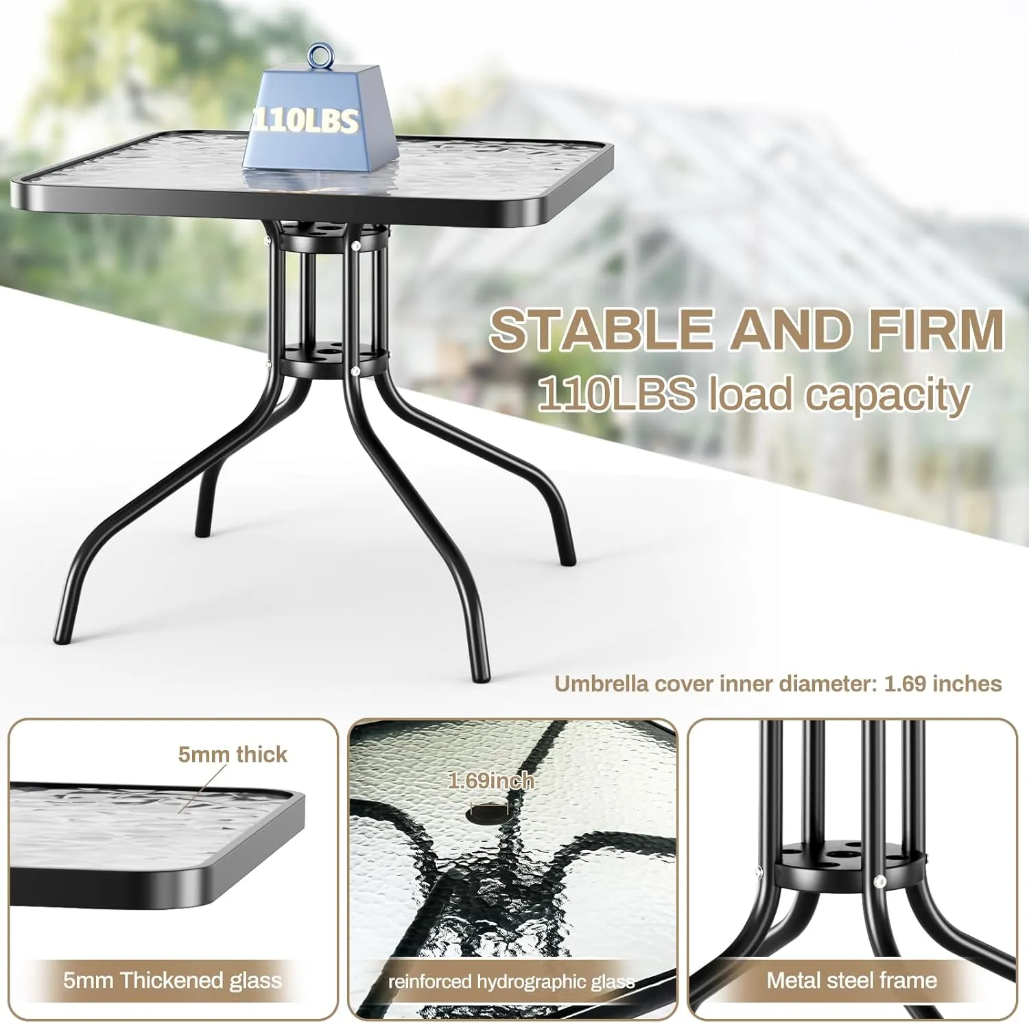 TLSUNNY Patio Dining Set 5 Pieces, All Weather Outdoor Furniture W/30"X 30" Table and 4 Stackable Textilene Chairs, Metal Table and Chairs for Lawn, Garden, Poolside, Backyard (Umbrella not Included)