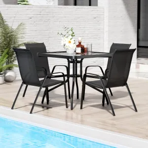 TLSUNNY Patio Dining Set 5 Pieces, All Weather Outdoor Furniture W/30"X 30" Table and 4 Stackable Textilene Chairs, Metal Table and Chairs for Lawn, Garden, Poolside, Backyard (Umbrella not Included)