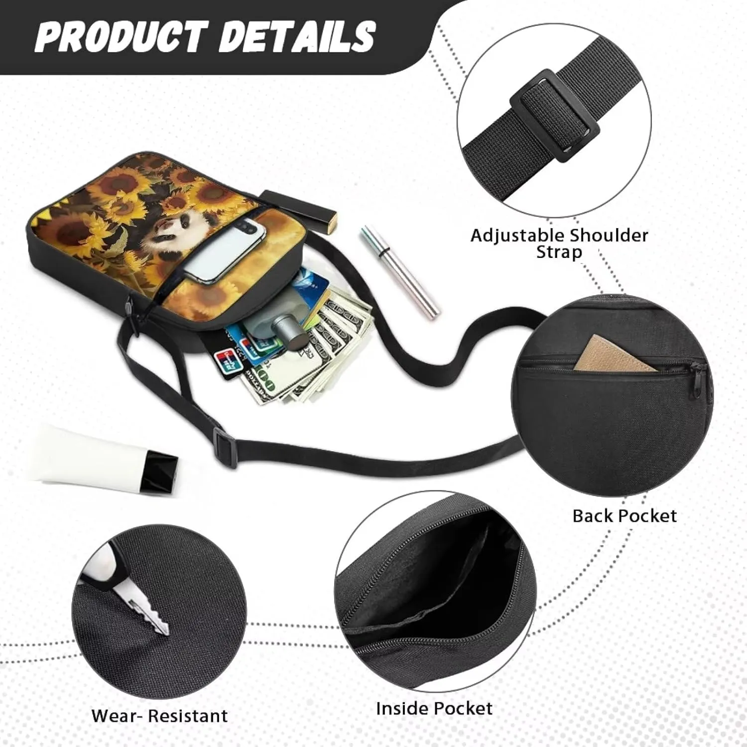 TODIYADDU Messenger Bag for Women Men Mini Shoulder Bag with Adjustable Straps Trendy Crossbody Sling Bag for Cell Phone Keys