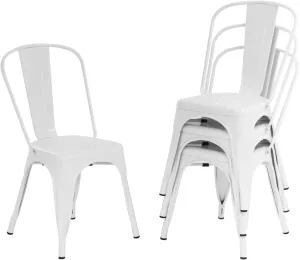 Tolix Metal Stackable Patio Chairs - Set of 4, 18 Inch Seat Height, Indoor/Outdoor, Chic Restaurant & Trattoria Style
