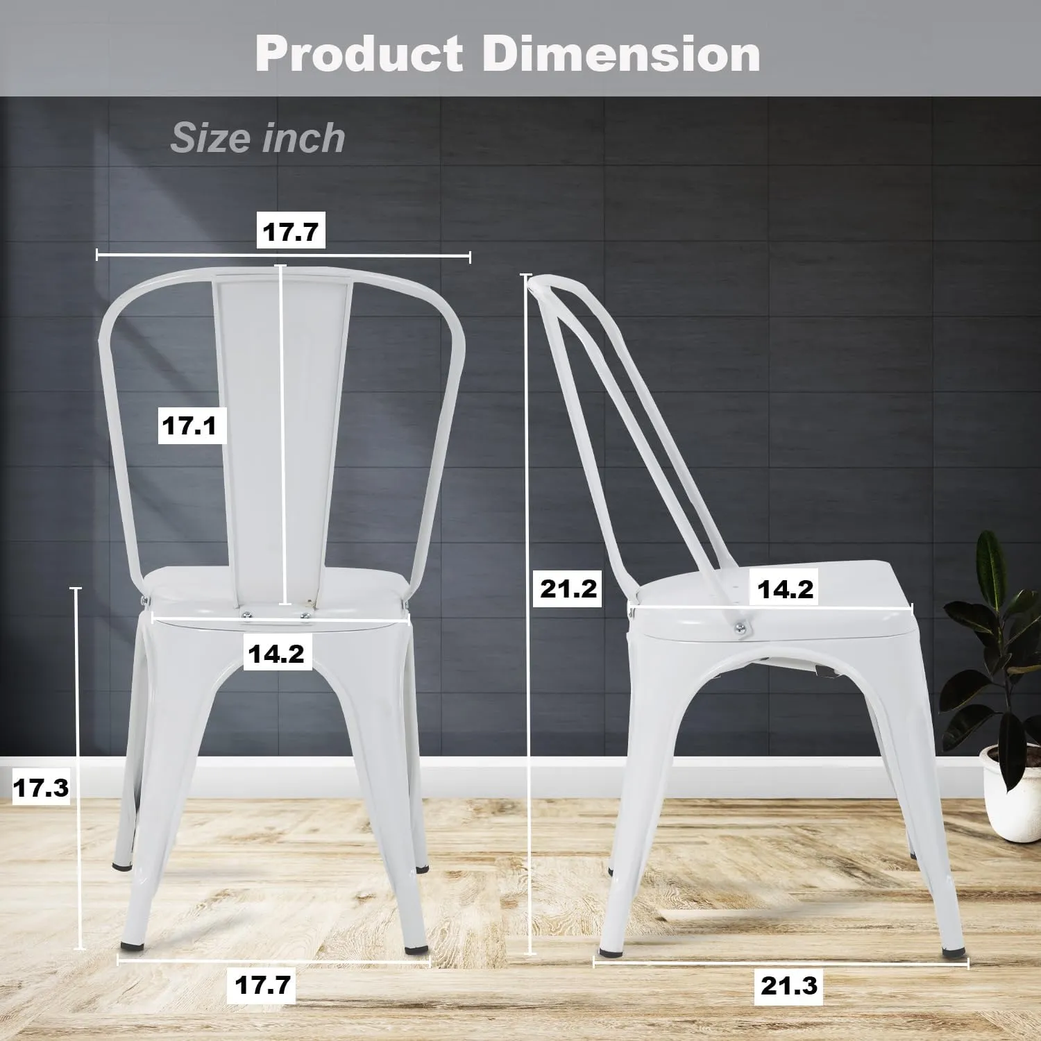 Tolix Metal Stackable Patio Chairs - Set of 4, 18 Inch Seat Height, Indoor/Outdoor, Chic Restaurant & Trattoria Style