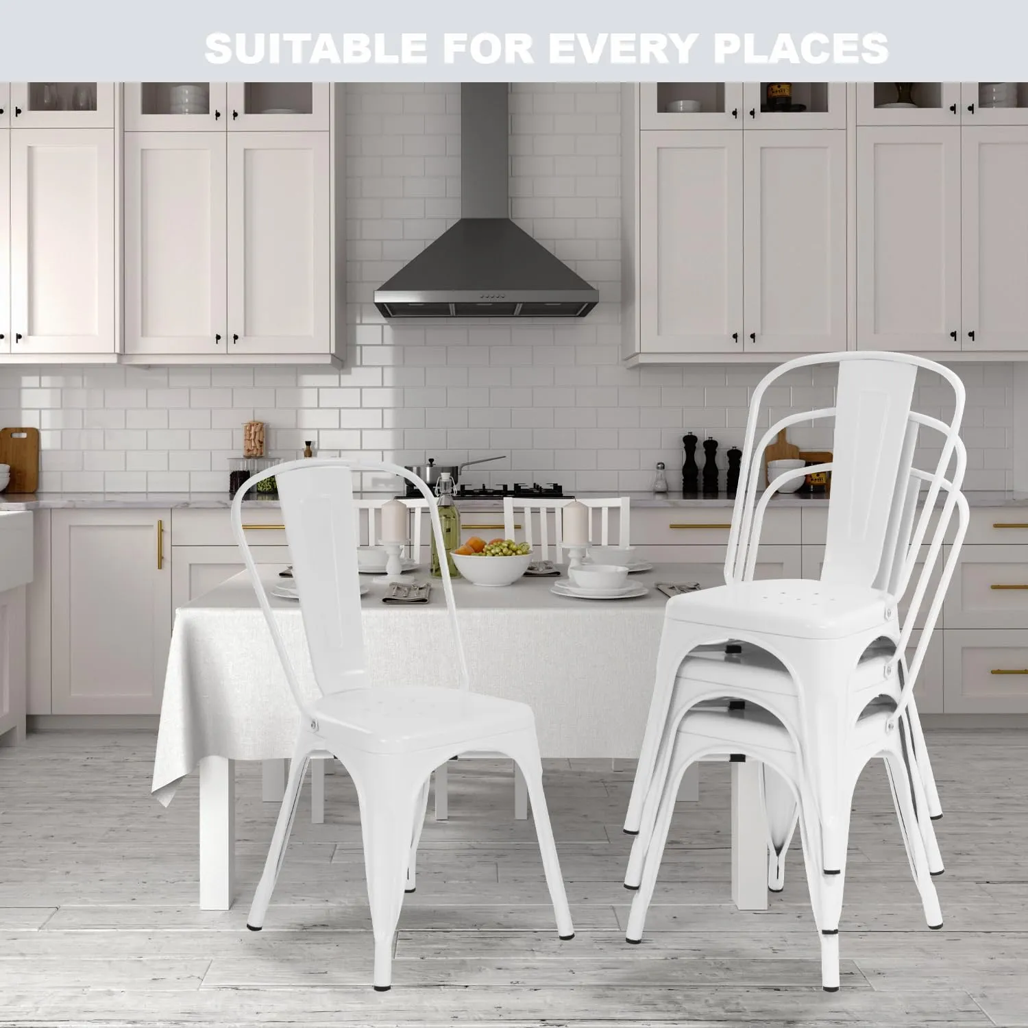 Tolix Metal Stackable Patio Chairs - Set of 4, 18 Inch Seat Height, Indoor/Outdoor, Chic Restaurant & Trattoria Style