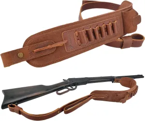 Top-Grain Leather Ammo Holder Rifle Shotgun Sling, Adjustable Hunting Gun Strap with Swivels