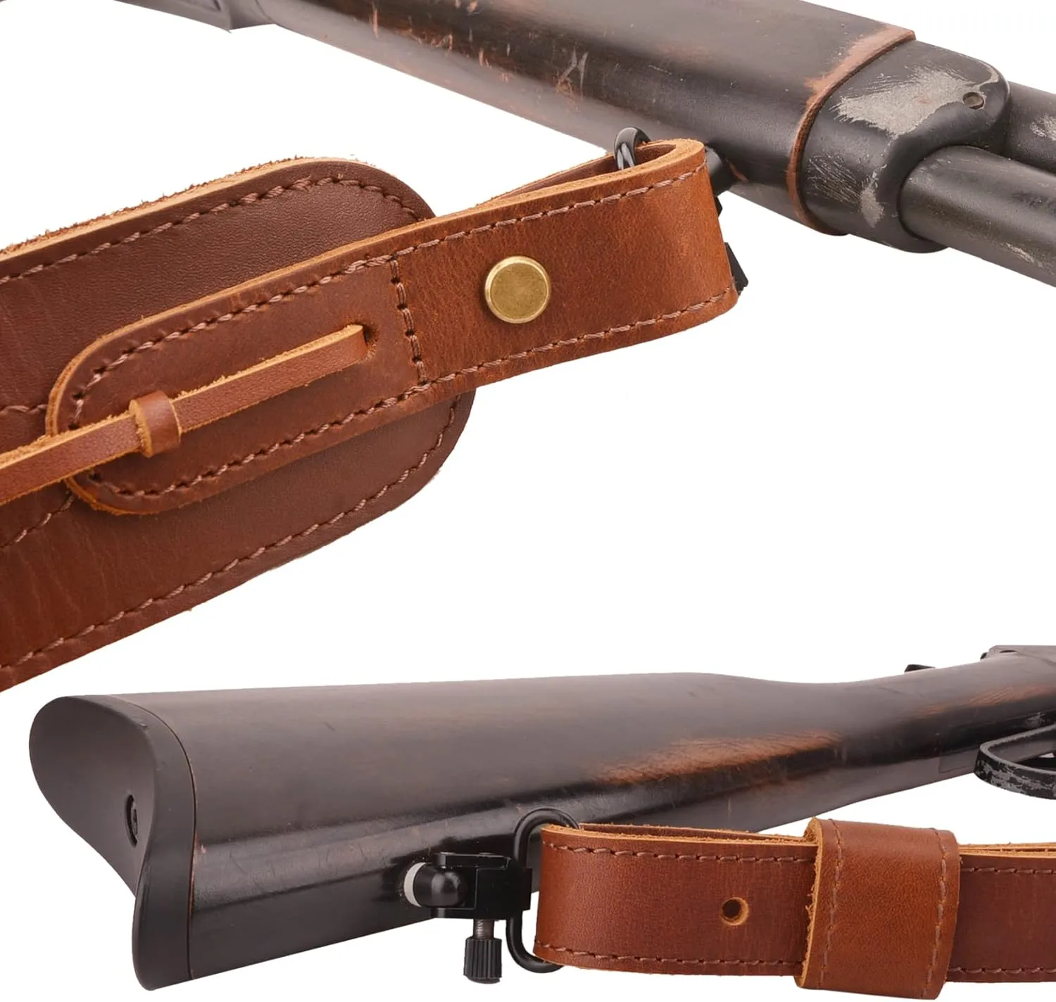 Top-Grain Leather Ammo Holder Rifle Shotgun Sling, Adjustable Hunting Gun Strap with Swivels