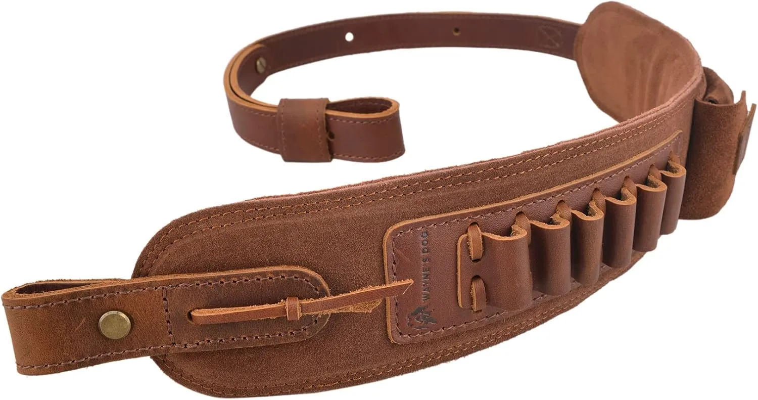 Top-Grain Leather Ammo Holder Rifle Shotgun Sling, Adjustable Hunting Gun Strap with Swivels