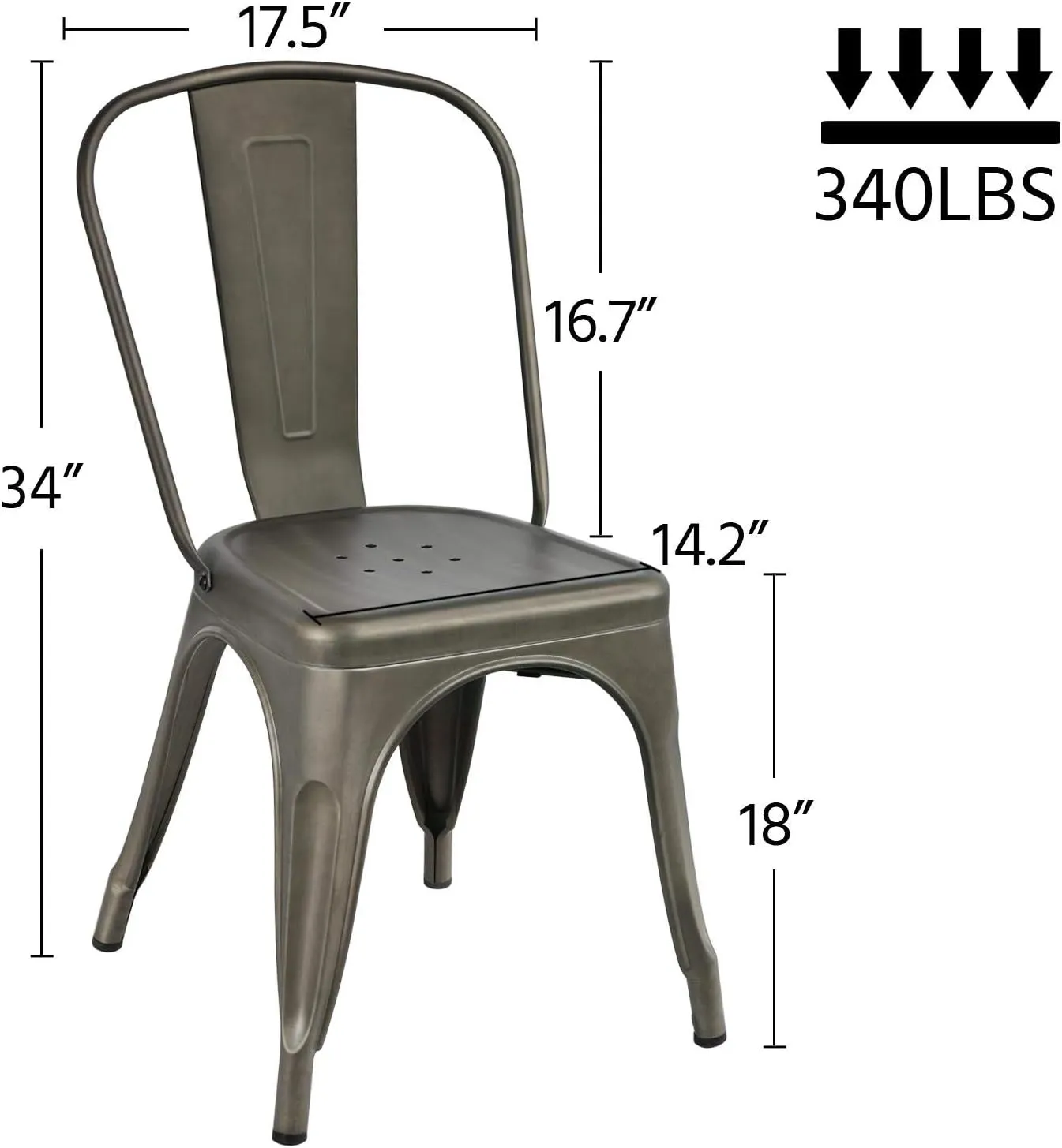 Topeakmart Classic Iron Metal Dinning Chairs Indoor-Outdoor Use Chic Dining Bistro Cafe Side Barstool Bar Chair Coffee Chair Gun Metal Set of 4