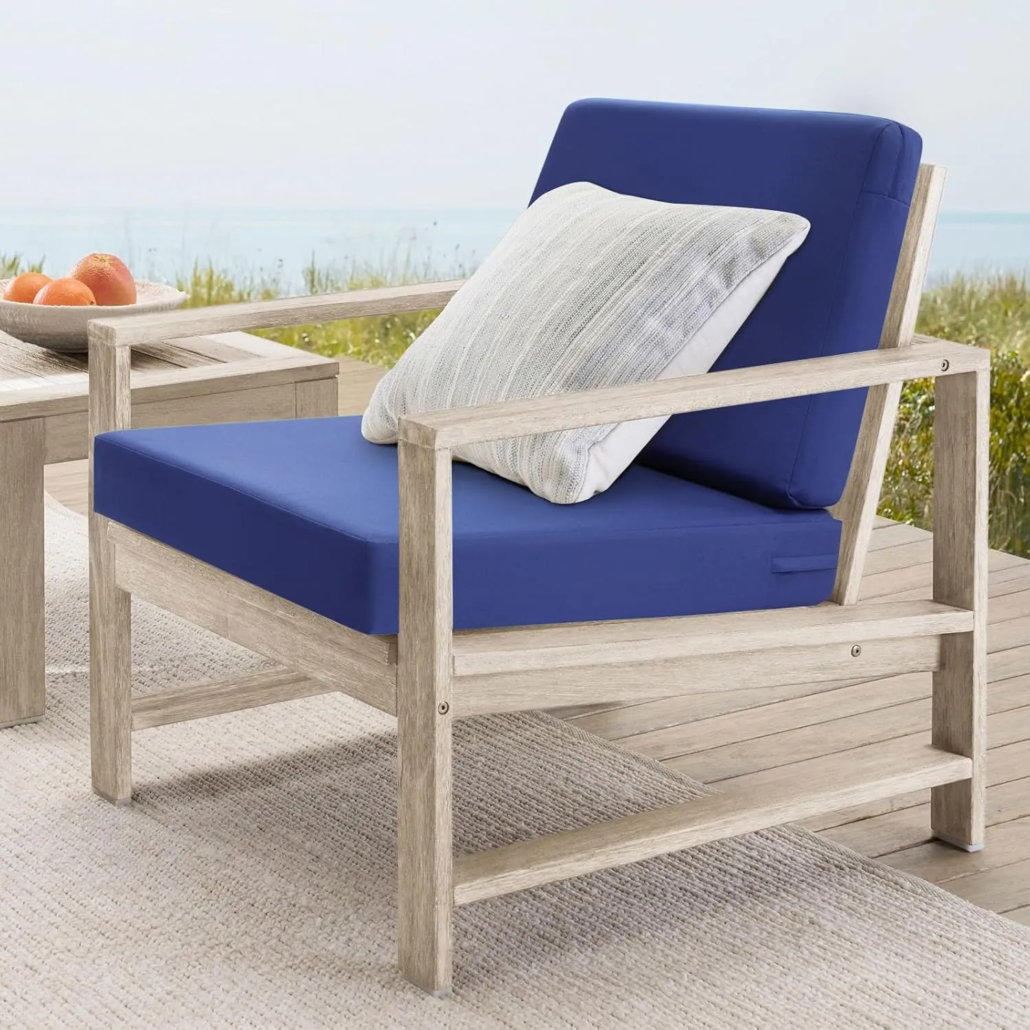 Topotdor Outdoor Deep Seat Cushion Set,Waterproof Outdoor Chair Cushions and Back Cushion for Patio Furniture with Fade Resistant Removable Cover with Adjustable Straps,22"x22"x4" Blue