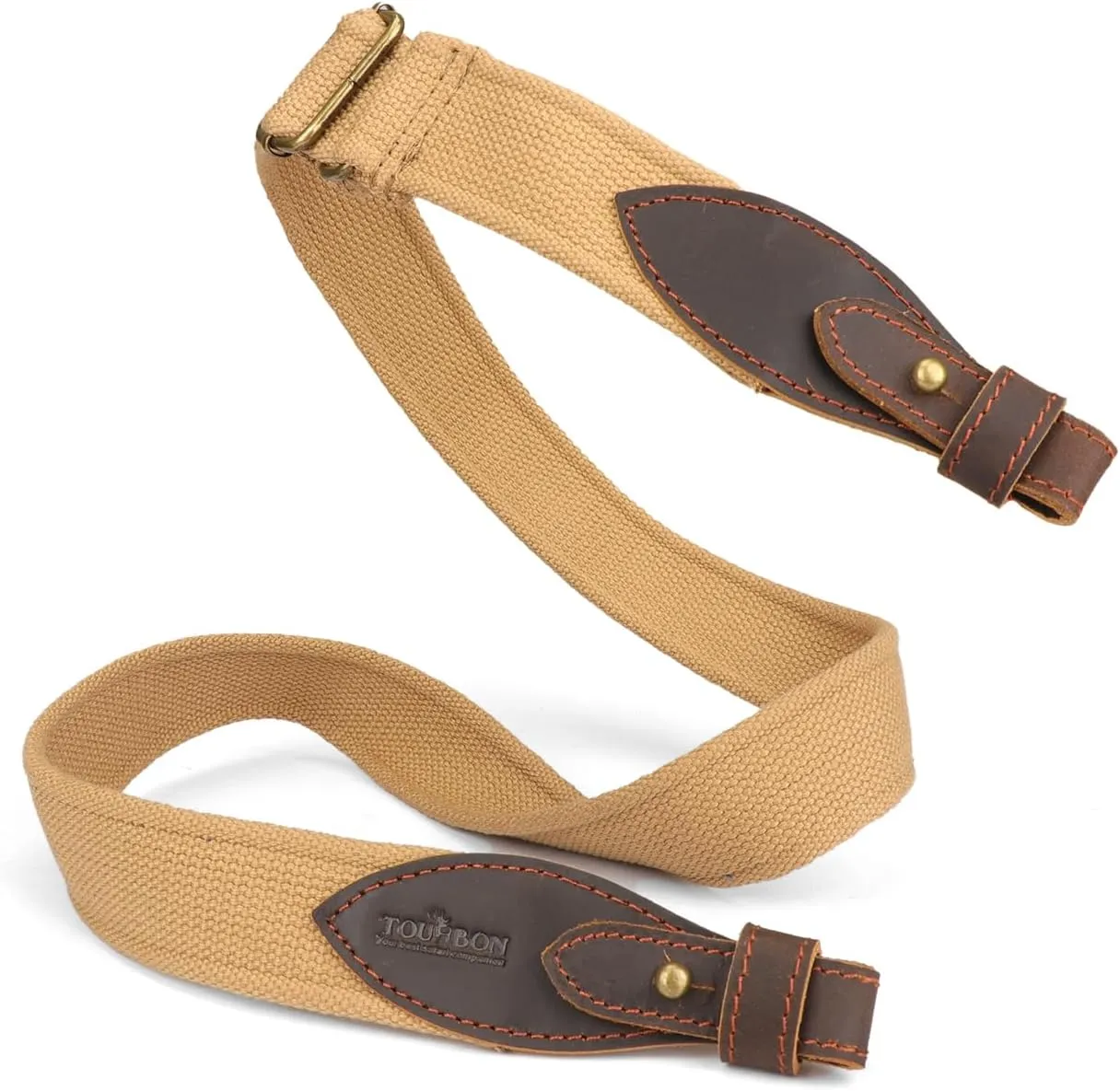 TOURBON Canvas Leather Rifle Slings Hunting Easy-Adjust 1.5-inch Wide Gun Strap for Shotgun Without Swivels