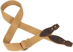 TOURBON Canvas Leather Rifle Slings Hunting Easy-Adjust 1.5-inch Wide Gun Strap for Shotgun Without Swivels