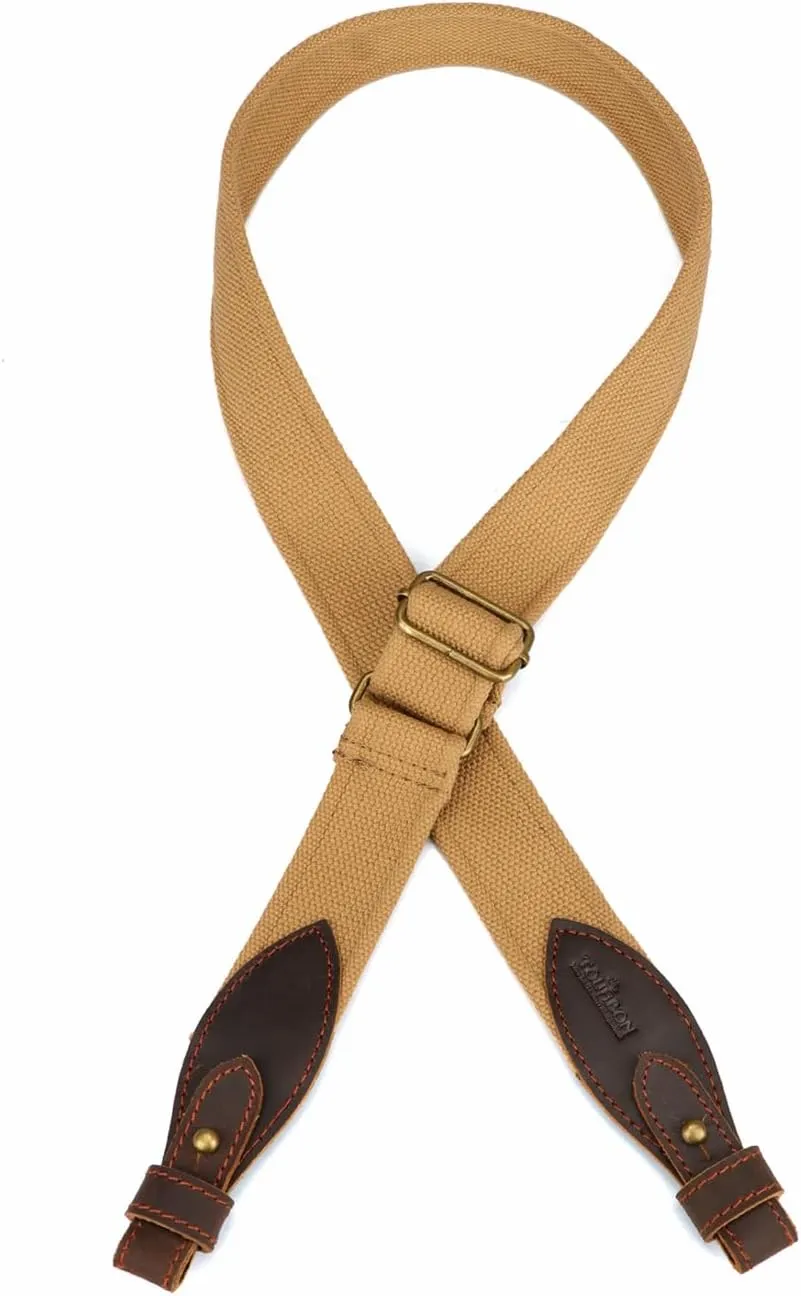 TOURBON Canvas Leather Rifle Slings Hunting Easy-Adjust 1.5-inch Wide Gun Strap for Shotgun Without Swivels