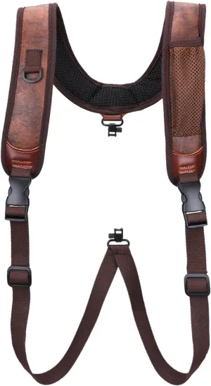 TOURBON PU Leather Backpack Style Rifle Sling with Swivels, Double Shoulder Strap with Pocket Knife Pouch, Adjustable Gun Sling for Hunting and Shooting