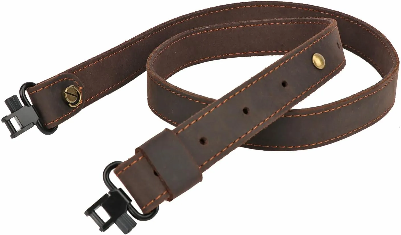 TOURBON Universal Leather Rifle Sling Comfortable No Slip Gun Carrying Strap with Swivels