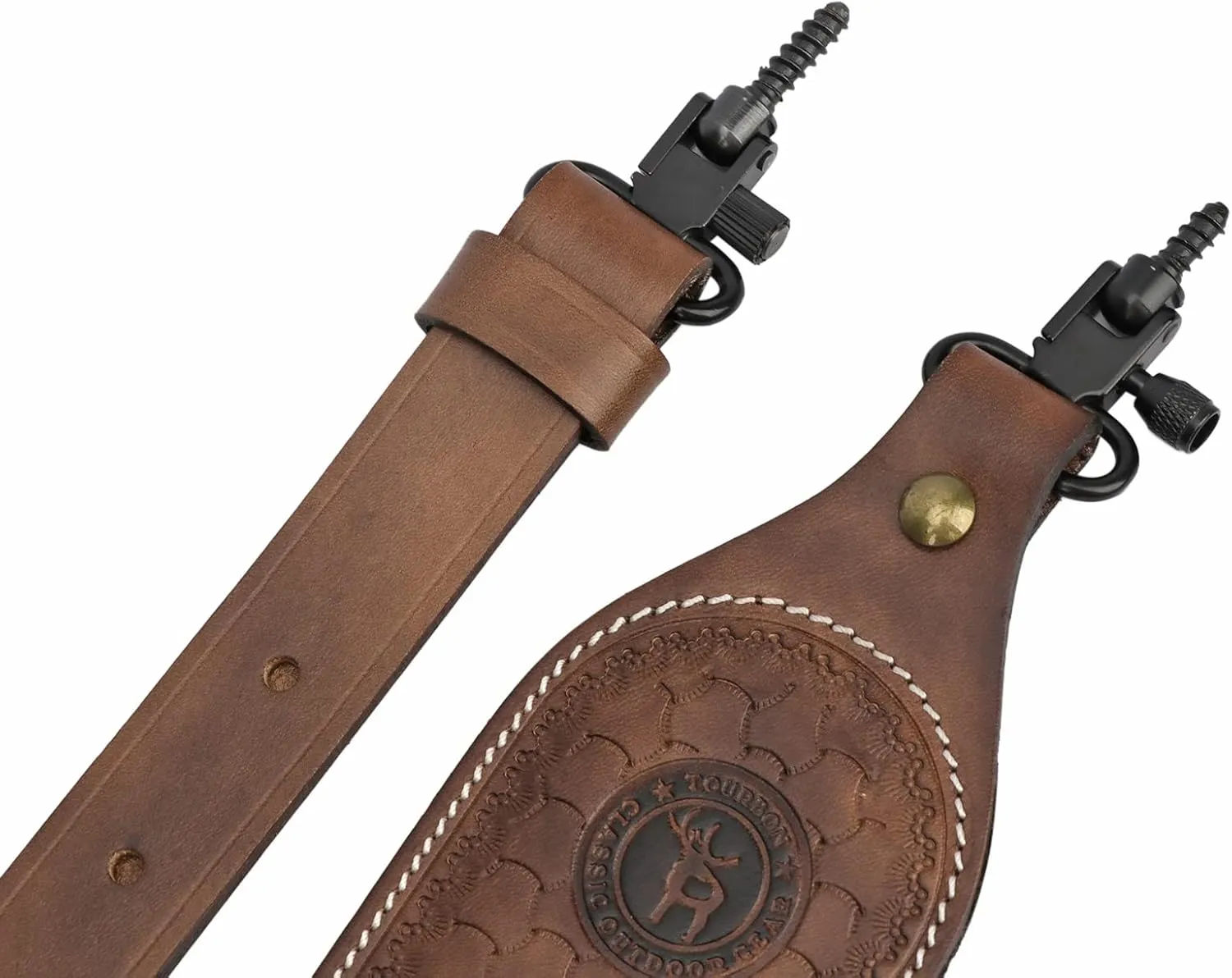 TOURBON Vintage Leather Ammo Holder Rifle Sling Adjustable Hunting Gun Strap with Swivels