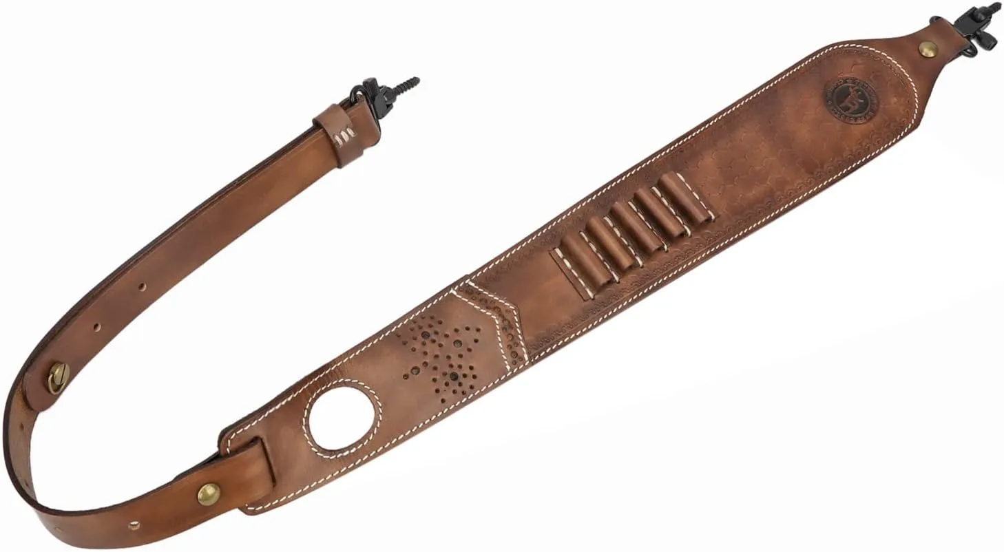 TOURBON Vintage Leather Ammo Holder Rifle Sling Adjustable Hunting Gun Strap with Swivels