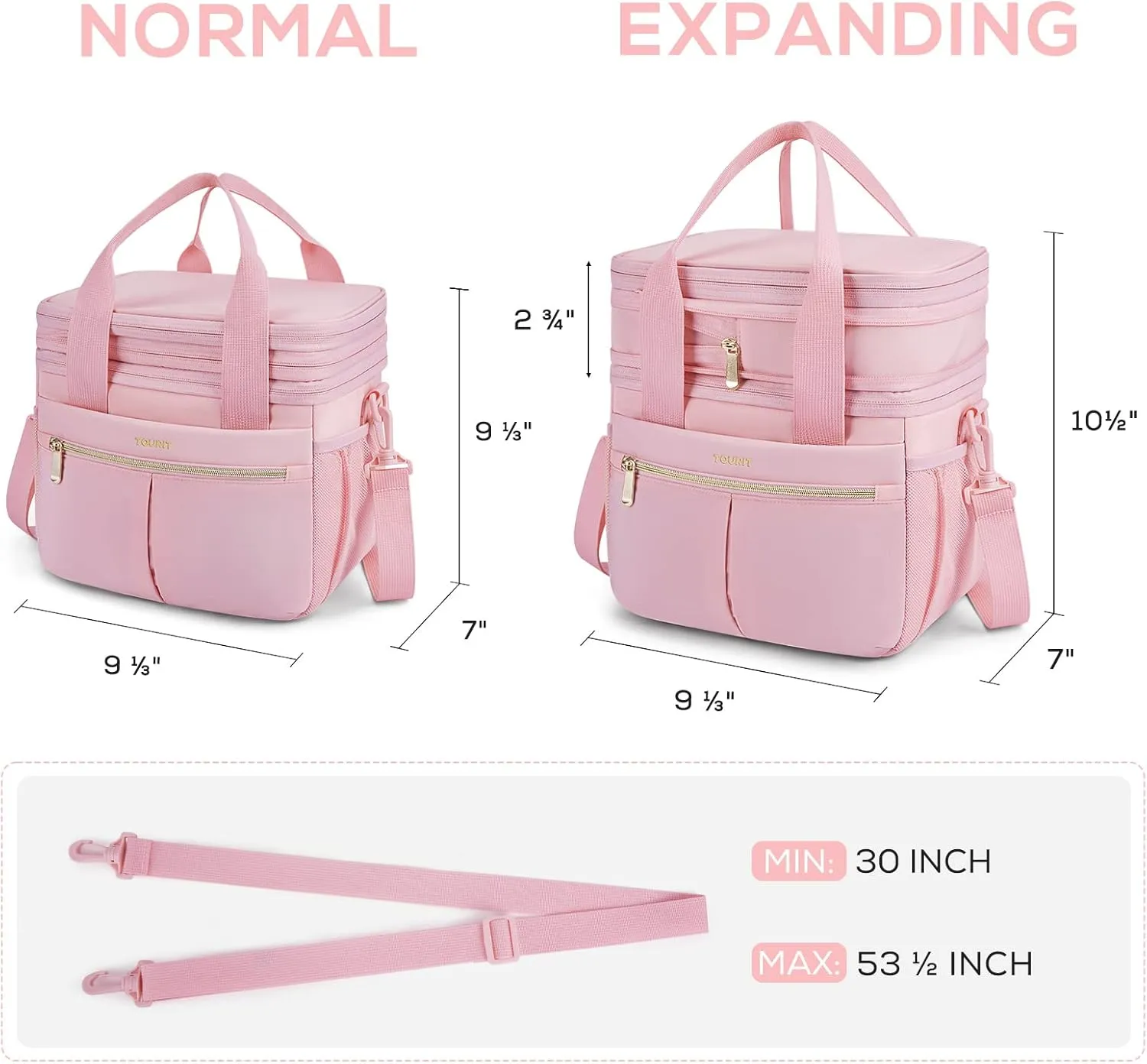 TOURIT Insulated Lunch Box Bag, Double Deck Leakproof Cooler Tote for Work Office Picnic, Expandable Lunch Container, Pink