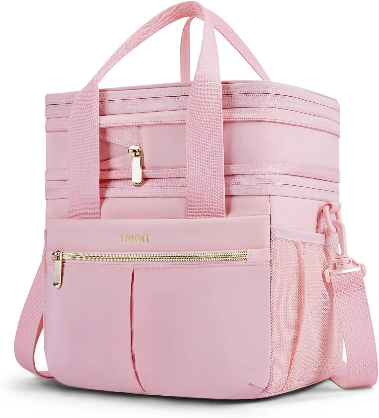 TOURIT Insulated Lunch Box Bag, Double Deck Leakproof Cooler Tote for Work Office Picnic, Expandable Lunch Container, Pink