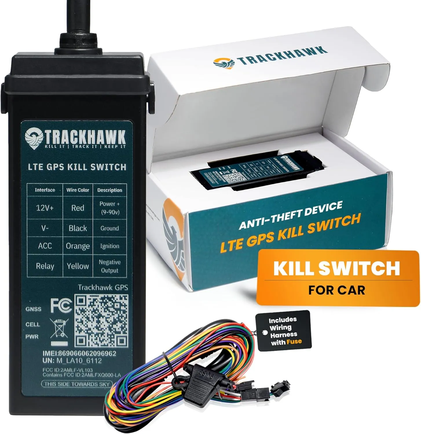 Trackhawk 4G LTE GPS Kill Switch Tracker – Real-Time Tracking for Cars, Trucks, and Trailers, Vehicle Monitoring with Kill Switch - Monitoring Device, Live-Tracking, Subscription Required - VL03