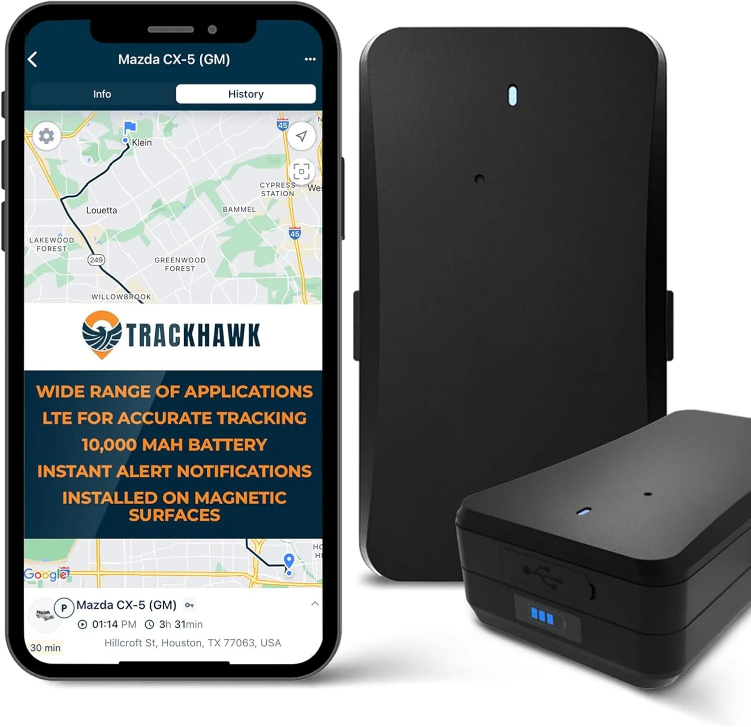 Trackhawk Magnetic GPS Trailer Tracker - 4G LTE Tracking Device with 10,000mAh Battery, Weather-Resistant for Cars, Trucks, Trailers, and Asset Monitoring - Subscription Required