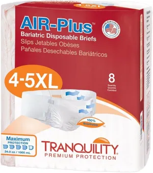 Tranquility Bariatric Disposable Briefs 4X-Large with AIR-Plus Fully Breathable Fabric for Skin Dryness & Integrity, Latex-Free, 34oz Capacity, 8ct Bag