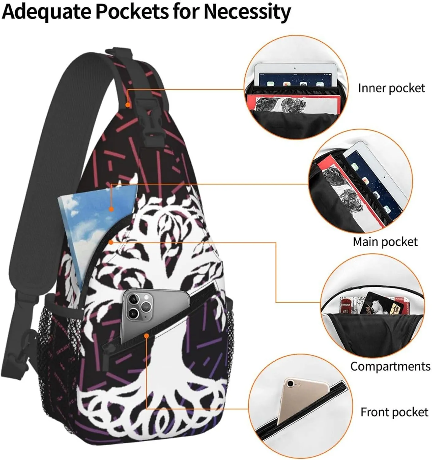 Tree Of Life Small Crossbody Backpack Sling Bag For Men Women Mini One Shoulder Chest Bags Gym Sport Travel Hiking Daypack
