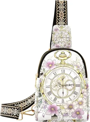 Trendy Retro Pocket Watch Wreath Flower travel sling bag lightweight small bags for women for day pack