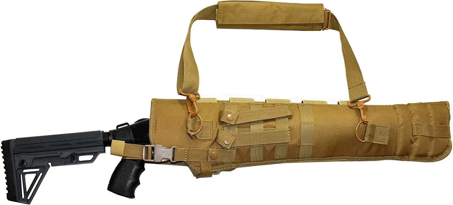 Trinity scabbard for Mossberg 500 Compact Cruiser Tactical case Hunting Storage Soft Range molle Holster Bag Shoulder Military Security ATV Horse Motorcycle Padded Bag TAN 25 inches.