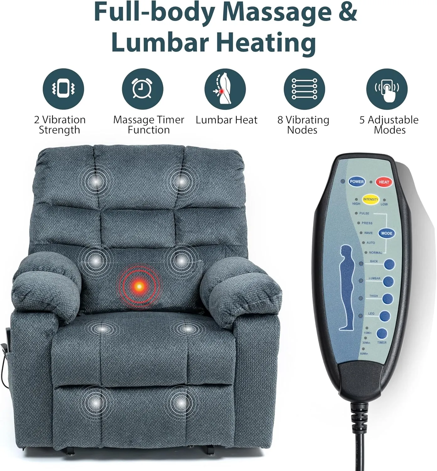 Triple Motor Zero Gravity Power Lift Recliner Chair for Elderly Adults, Electric Lay Flat Recliner with Heat and Massage, Adjustable Seat Height, 2 Arm Storage, 2 Cup Holders, Lumbar Pillow