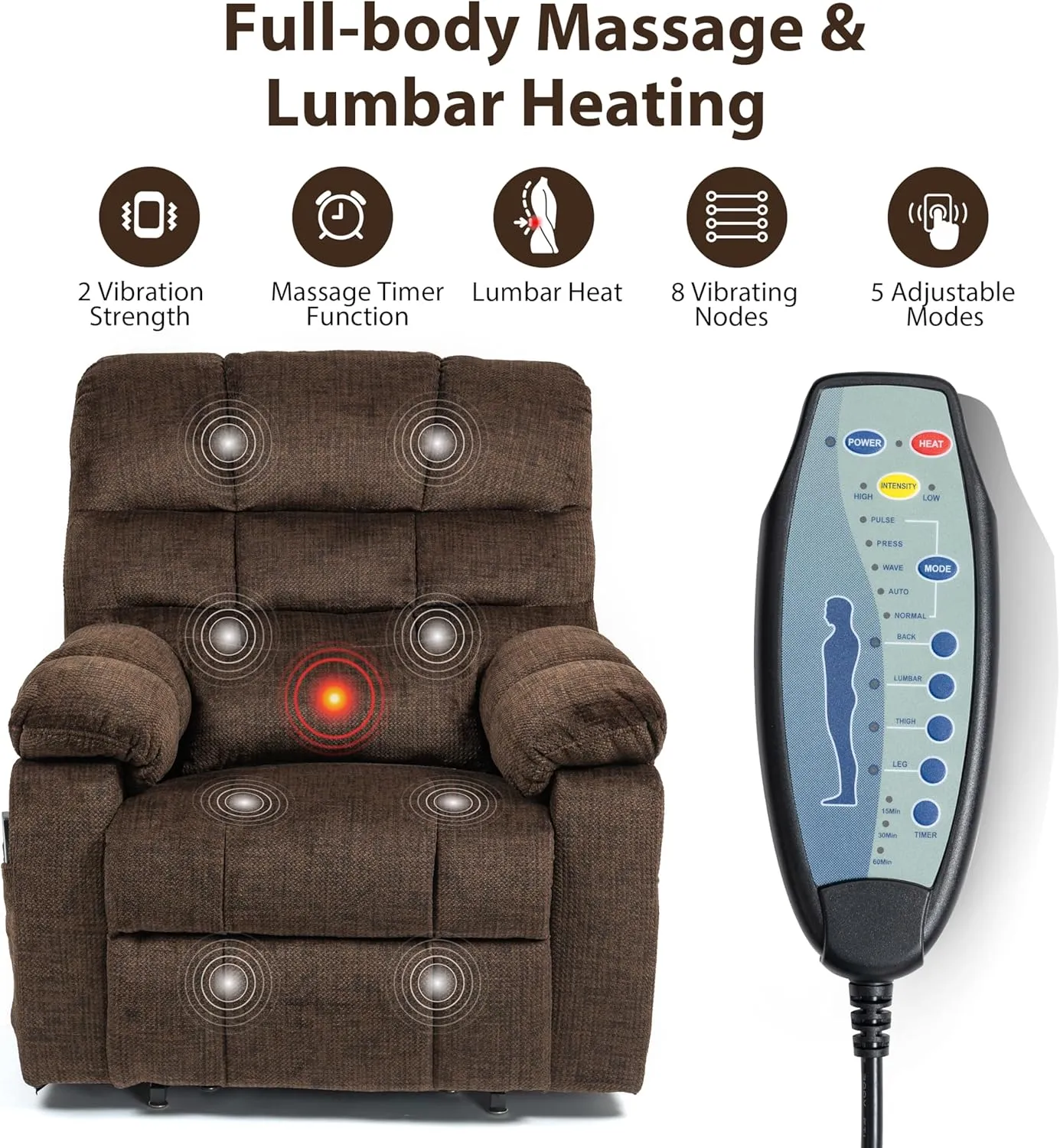 Triple Motor Zero Gravity Power Lift Recliner Chair for Elderly Adults, Electric Lay Flat Recliner with Heat and Massage, Adjustable Seat Height, 2 Arm Storage, 2 Cup Holders, Lumbar Pillow