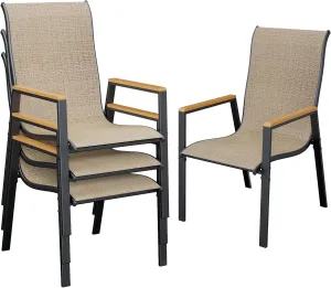 UDPATIO Patio Chairs Set of 4, Outdoor Stackable Dining Chairs with All Weather Breathable Textilene, High Back Metal Frame for Lawn Garden Backyard Deck, Brown