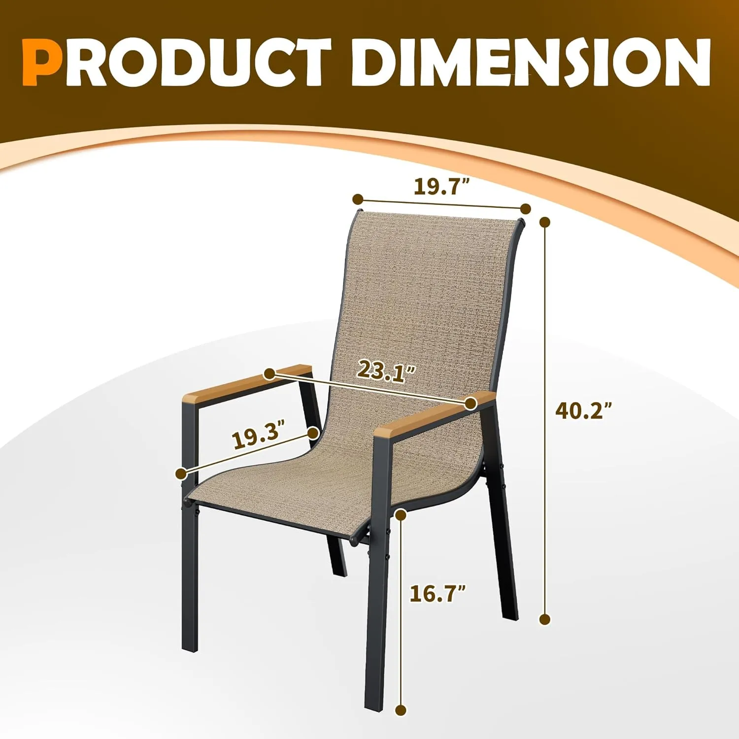 UDPATIO Patio Chairs Set of 4, Outdoor Stackable Dining Chairs with All Weather Breathable Textilene, High Back Metal Frame for Lawn Garden Backyard Deck, Brown