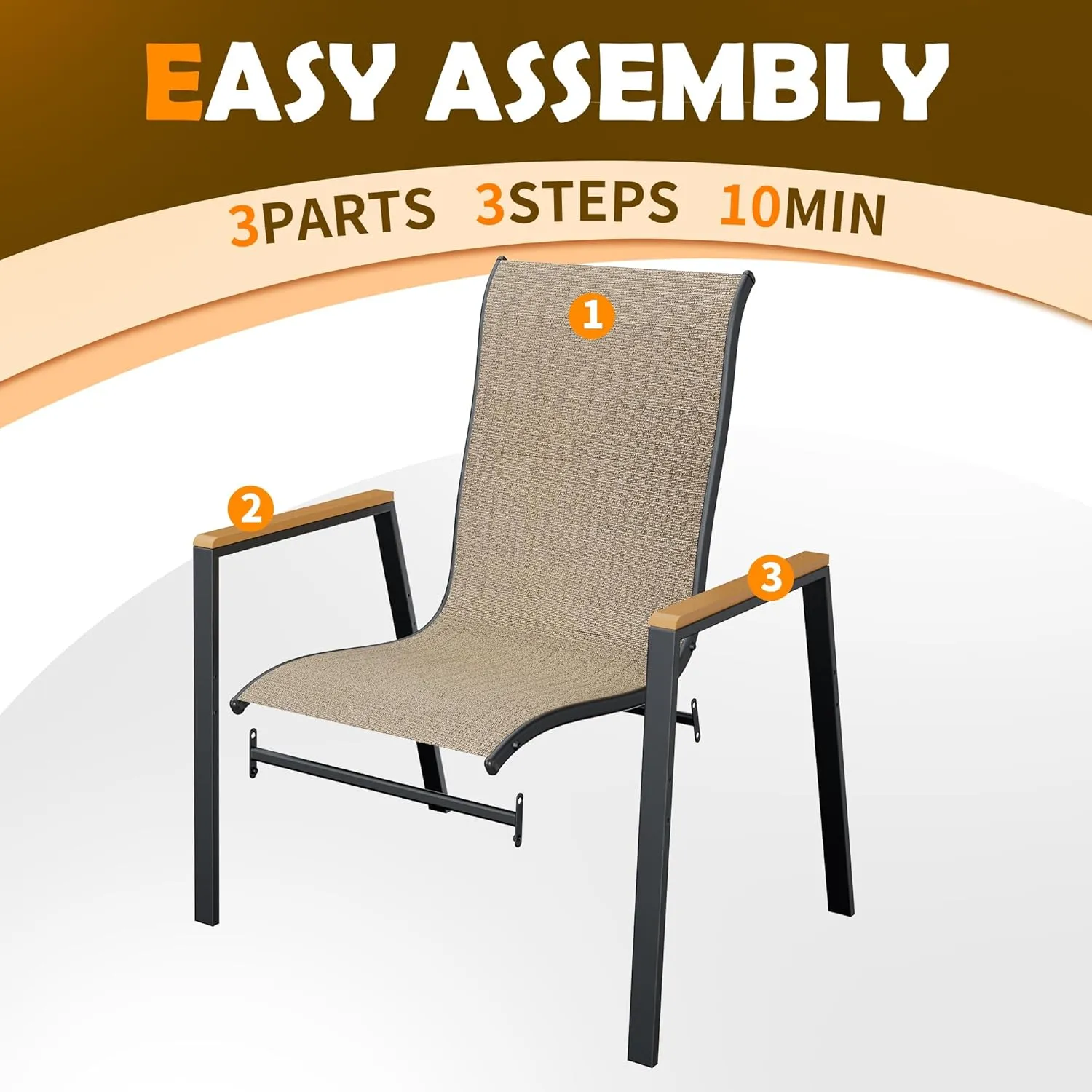 UDPATIO Patio Chairs Set of 4, Outdoor Stackable Dining Chairs with All Weather Breathable Textilene, High Back Metal Frame for Lawn Garden Backyard Deck, Brown