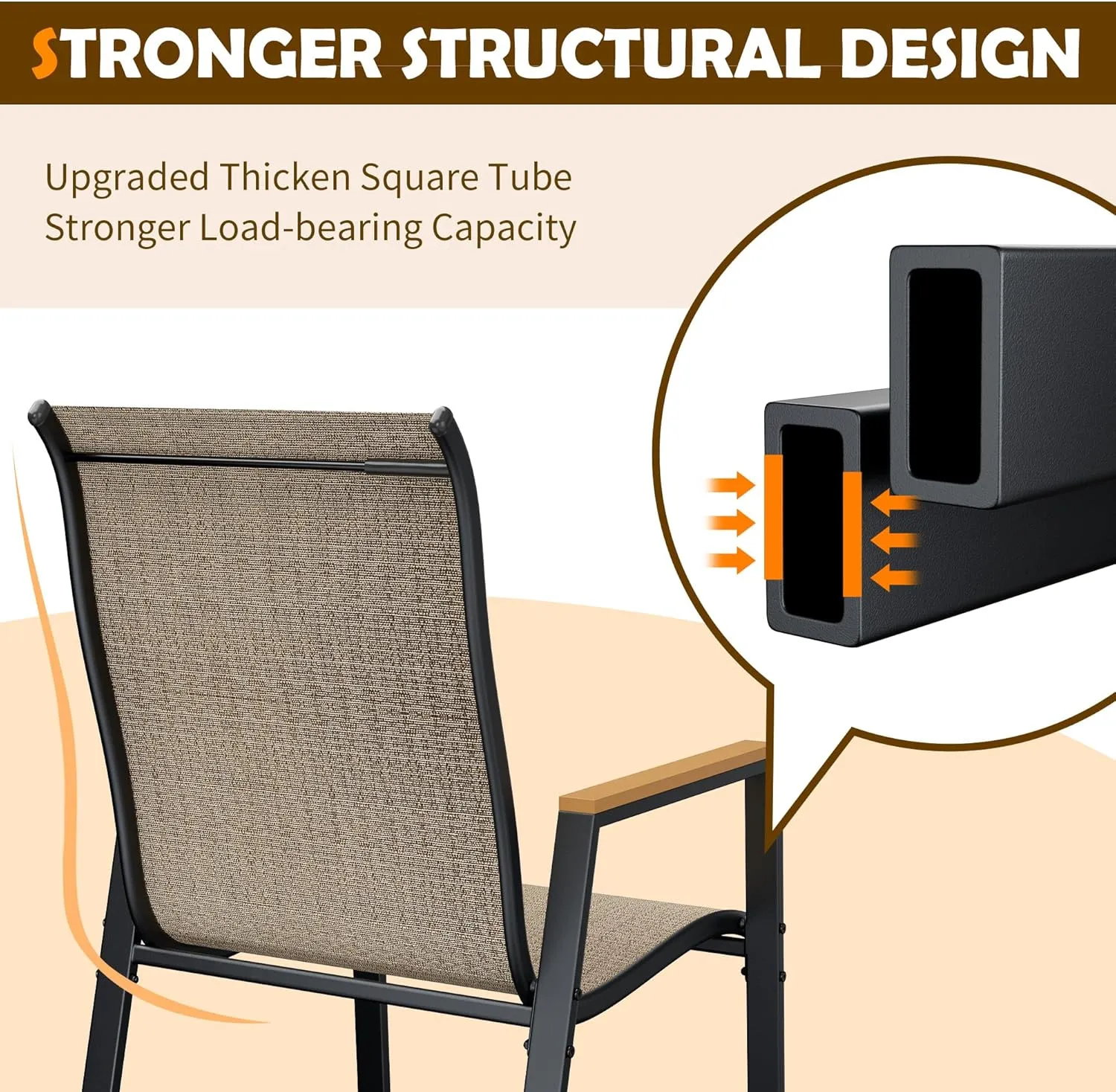 UDPATIO Patio Chairs Set of 4, Outdoor Stackable Dining Chairs with All Weather Breathable Textilene, High Back Metal Frame for Lawn Garden Backyard Deck, Brown