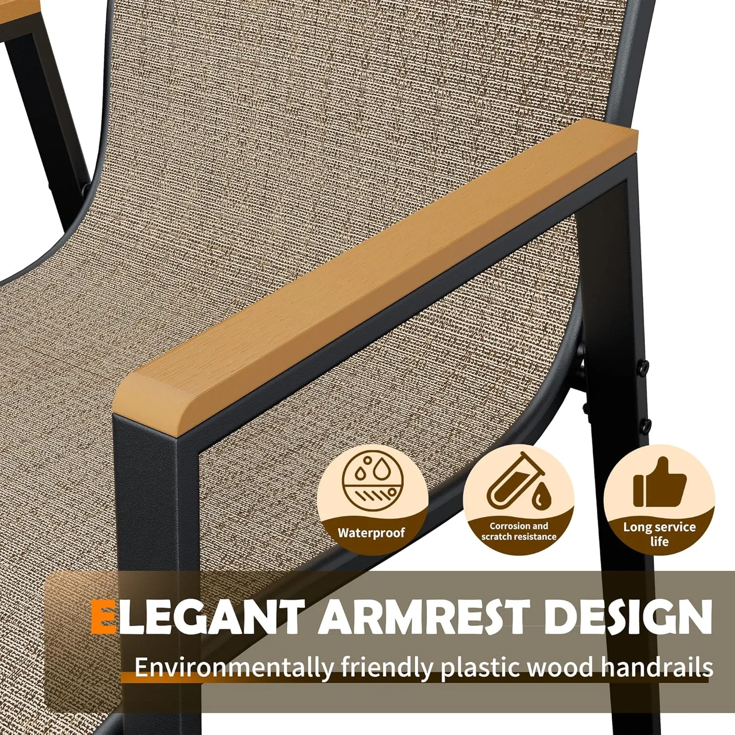 UDPATIO Patio Chairs Set of 4, Outdoor Stackable Dining Chairs with All Weather Breathable Textilene, High Back Metal Frame for Lawn Garden Backyard Deck, Brown