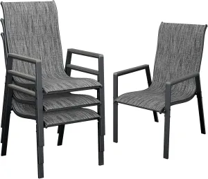UDPATIO Patio Chairs Set of 4, Outdoor Stackable Dining Chairs with All Weather Breathable Textilene, High Back Metal Frame for Lawn Garden Backyard Deck, Dark Grey