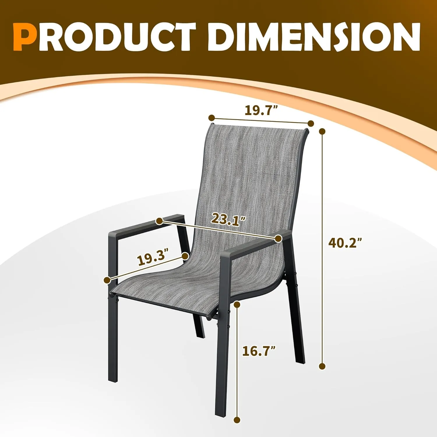 UDPATIO Patio Chairs Set of 4, Stackable Outdoor Dining Chairs with All Weather Breathable Textilene, High Back Metal Frame for Lawn Garden Backyard Deck, Brown