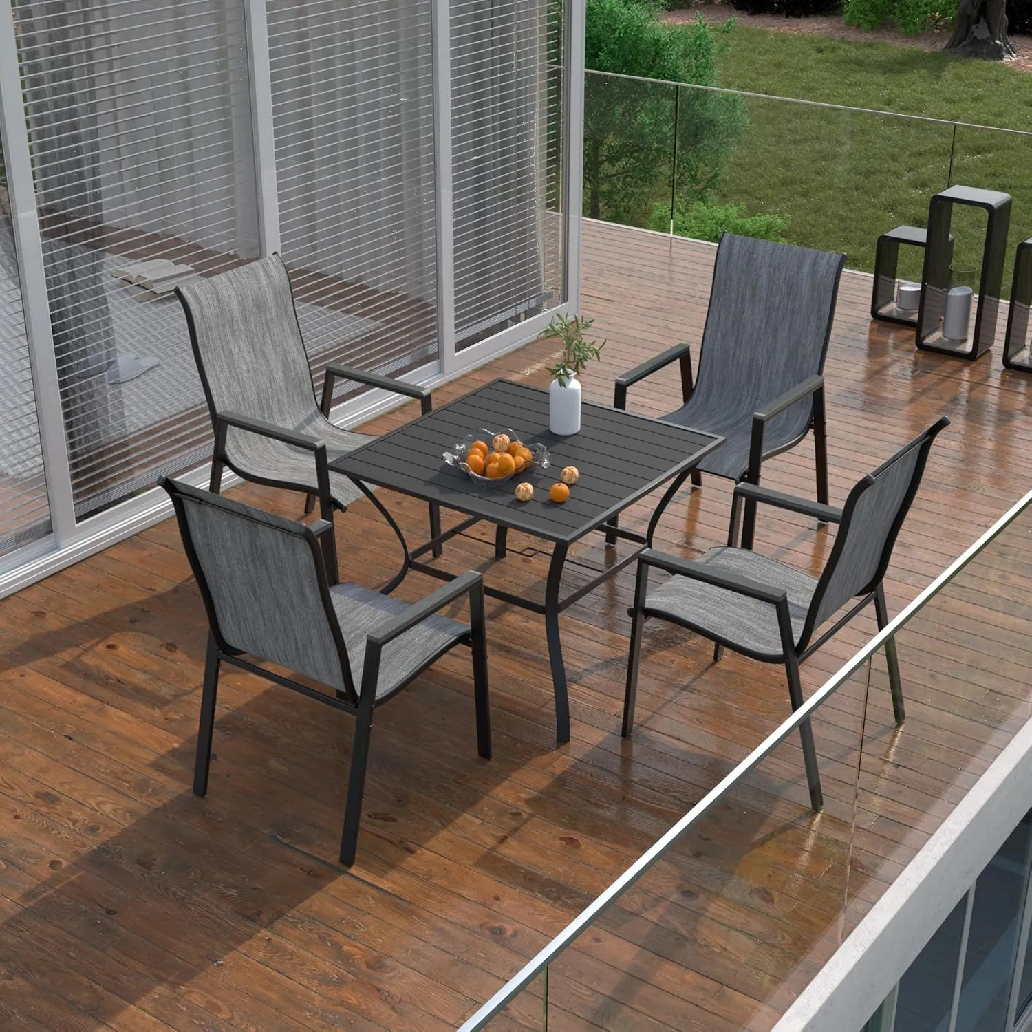 UDPATIO Patio Chairs Set of 4, Stackable Outdoor Dining Chairs with All Weather Breathable Textilene, High Back Metal Frame for Lawn Garden Backyard Deck, Brown
