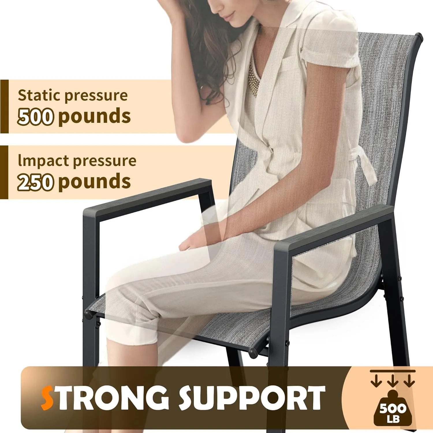 UDPATIO Patio Chairs Set of 4, Stackable Outdoor Dining Chairs with All Weather Breathable Textilene, High Back Metal Frame for Lawn Garden Backyard Deck, Brown
